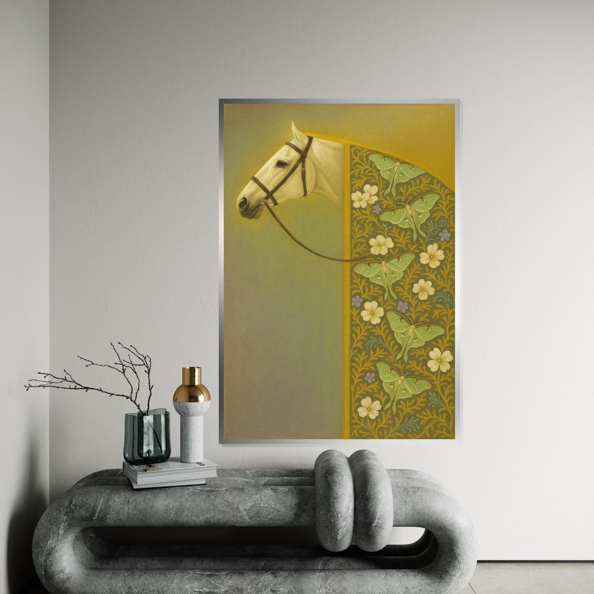 Elegant Horse Canvas, Floral Pattern Horse Art, Butterfly Print, Wall Art Canvas Design, Ready To Hang Decoration