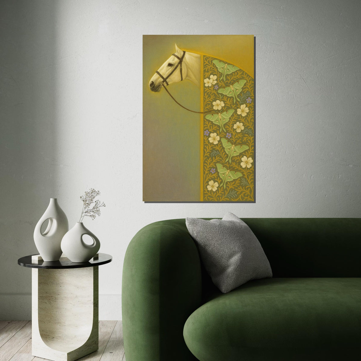 Elegant Horse Canvas, Floral Pattern Horse Art, Butterfly Print, Wall Art Canvas Design, Ready To Hang Decoration