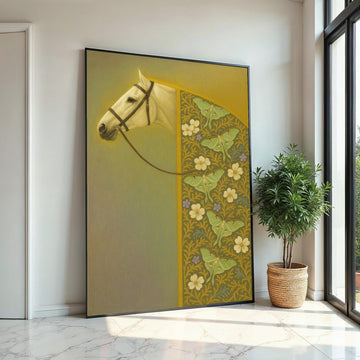 Elegant Horse Canvas, Floral Pattern Horse Art, Butterfly Print, Wall Art Canvas Design, Ready To Hang Decoration