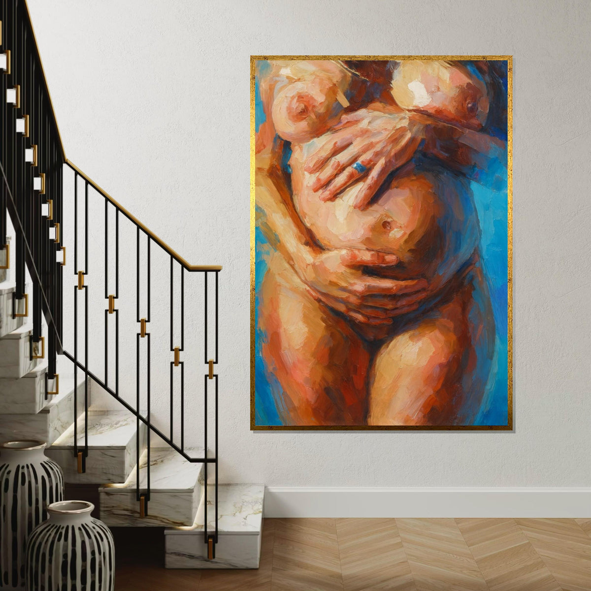 Embrace of Life Canvas, Pregnant Woman Art, Abstract Maternity Painting, Erotic Art, Wall Art Canvas Design, Ready To Hang Decoration