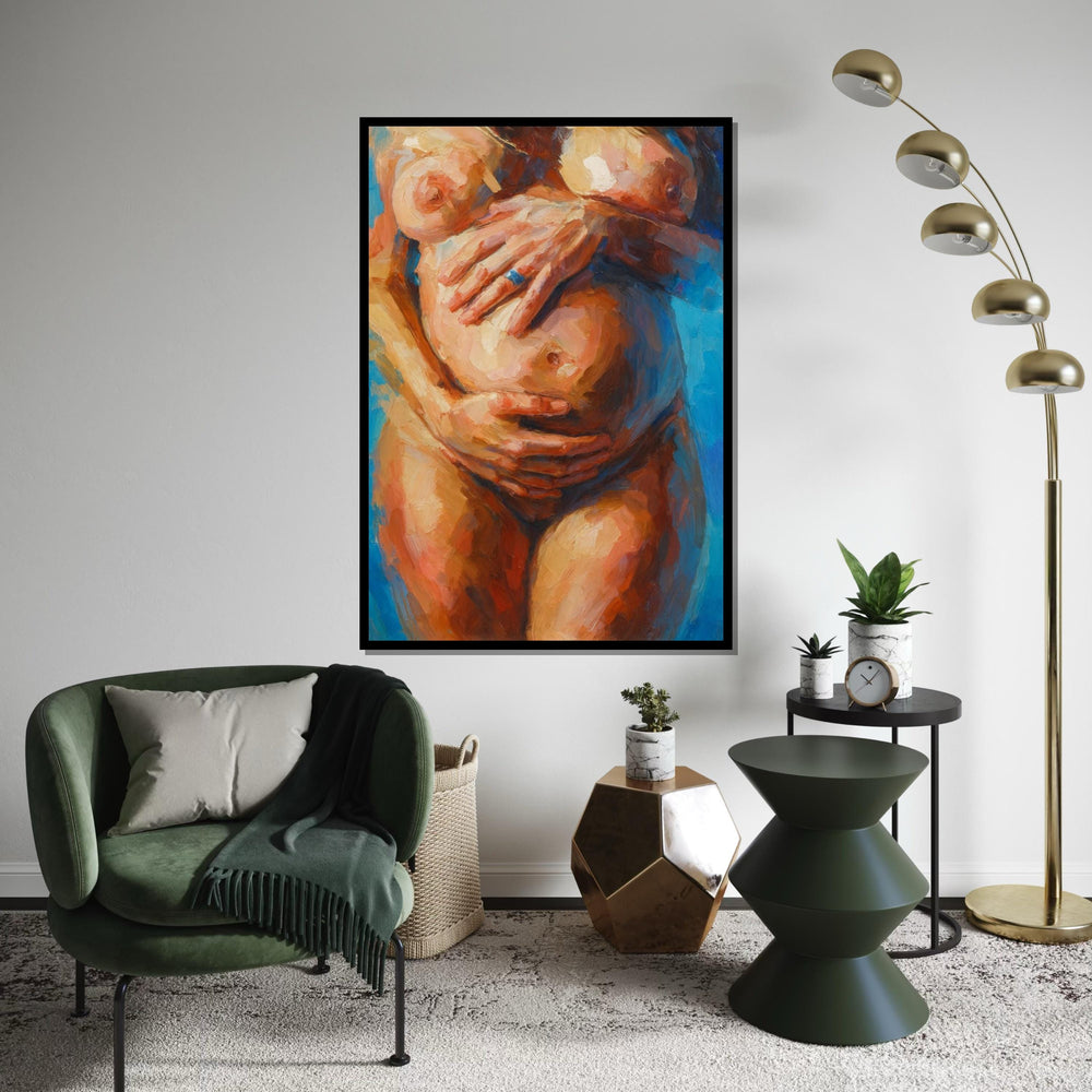 Embrace of Life Canvas, Pregnant Woman Art, Abstract Maternity Painting, Erotic Art, Wall Art Canvas Design, Ready To Hang Decoration