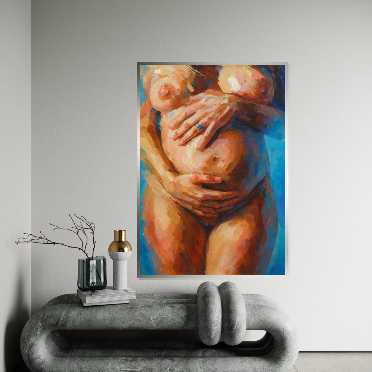Embrace of Life Canvas, Pregnant Woman Art, Abstract Maternity Painting, Erotic Art, Wall Art Canvas Design, Ready To Hang Decoration