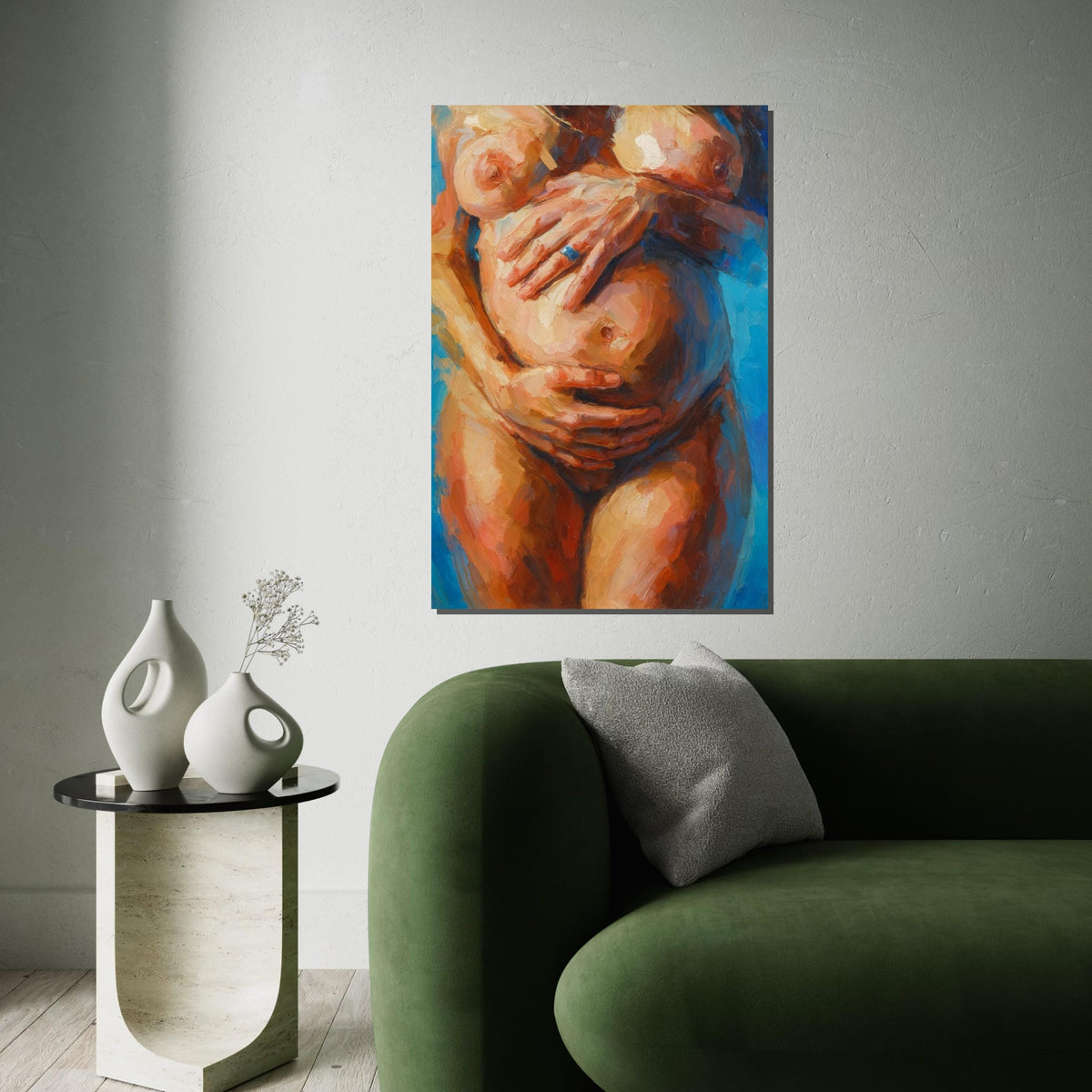 Embrace of Life Canvas, Pregnant Woman Art, Abstract Maternity Painting, Erotic Art, Wall Art Canvas Design, Ready To Hang Decoration