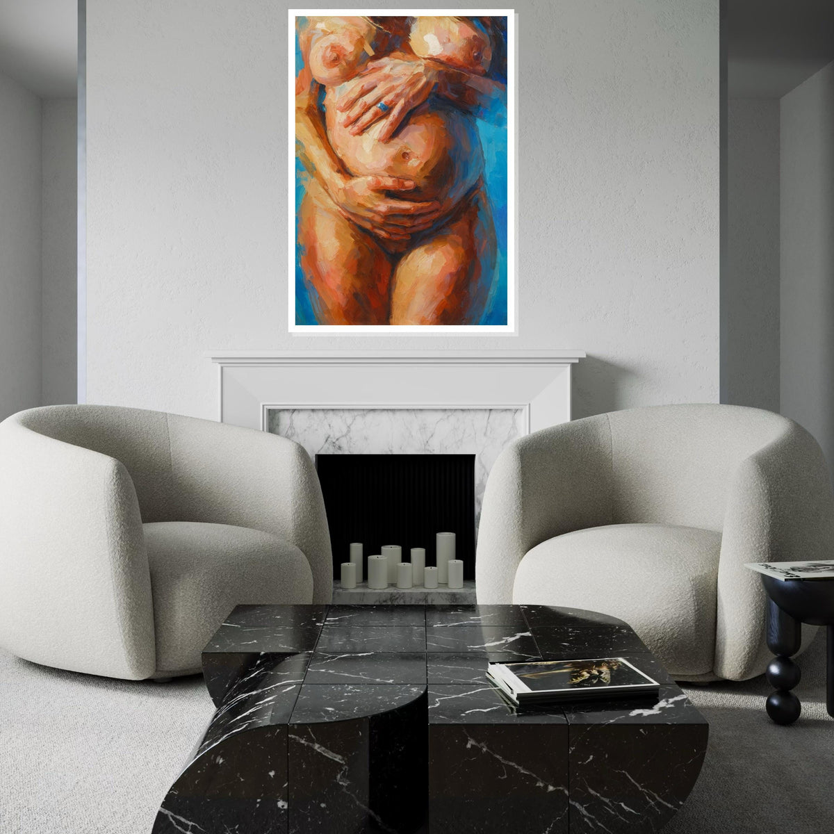 Embrace of Life Canvas, Pregnant Woman Art, Abstract Maternity Painting, Erotic Art, Wall Art Canvas Design, Ready To Hang Decoration