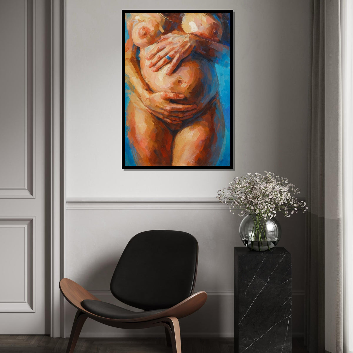 Embrace of Life Canvas, Pregnant Woman Art, Abstract Maternity Painting, Erotic Art, Wall Art Canvas Design, Ready To Hang Decoration