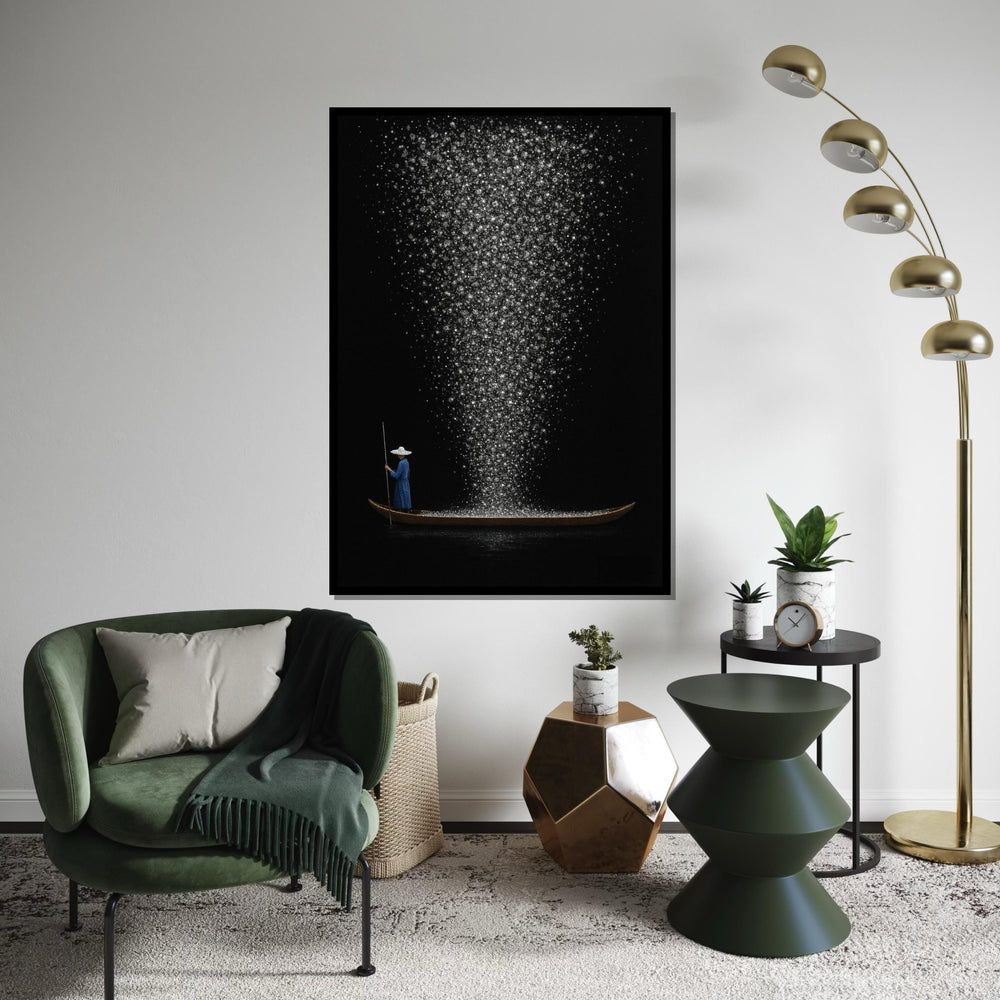 Starry Night Boat Canvas, Cosmic Journey Art, Wall Art Canvas Design, Sparkling Night Print, Ready To Hang Decoration