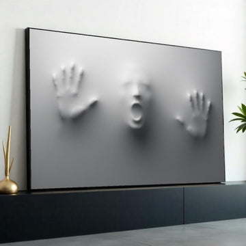 Ghostly Imprint Canvas, Abstract Face Art, Surreal Wall Art Canvas Design, Haunted Hands Poster, Framed Canvas Ready To Hang, Print Canvas