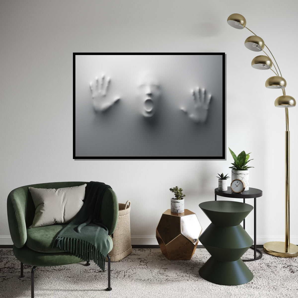 Ghostly Imprint Canvas, Abstract Face Art, Surreal Wall Art Canvas Design, Haunted Hands Poster, Framed Canvas Ready To Hang, Print Canvas