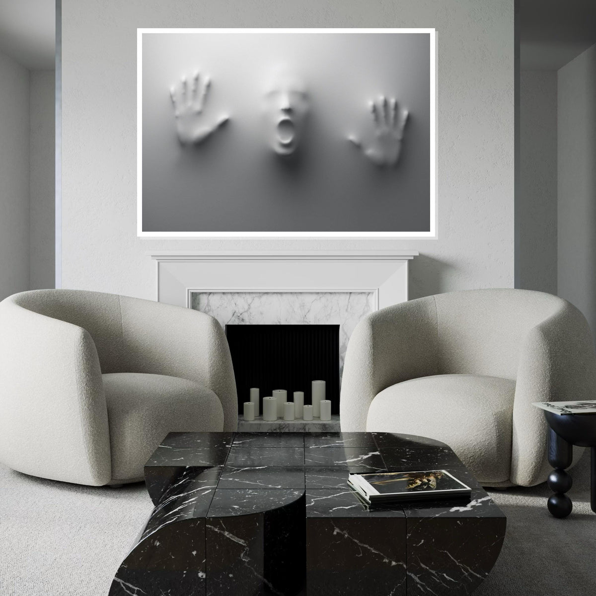 Ghostly Imprint Canvas, Abstract Face Art, Surreal Wall Art Canvas Design, Haunted Hands Poster, Framed Canvas Ready To Hang, Print Canvas