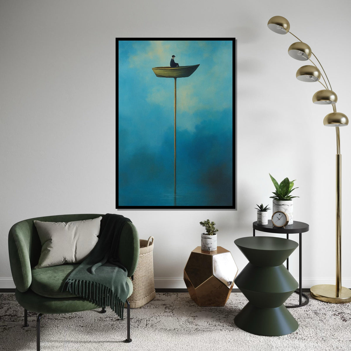 Surreal Boat Canvas, Man in Boat Print, Erotic Art, Dreamy Sky Wall Art, Surrealism Canvas Design, Ready to Hang Home Decor Art Piece