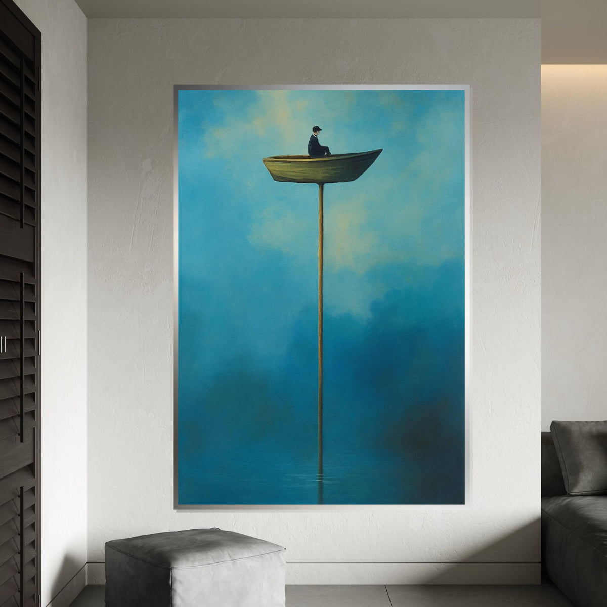 Surreal Boat Canvas, Man in Boat Print, Erotic Art, Dreamy Sky Wall Art, Surrealism Canvas Design, Ready to Hang Home Decor Art Piece
