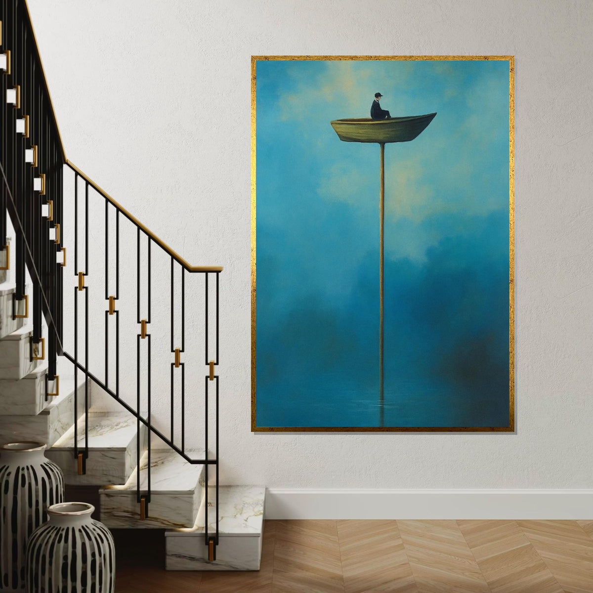Surreal Boat Canvas, Man in Boat Print, Erotic Art, Dreamy Sky Wall Art, Surrealism Canvas Design, Ready to Hang Home Decor Art Piece