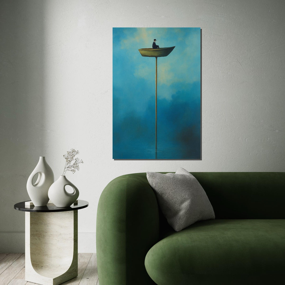 Surreal Boat Canvas, Man in Boat Print, Erotic Art, Dreamy Sky Wall Art, Surrealism Canvas Design, Ready to Hang Home Decor Art Piece