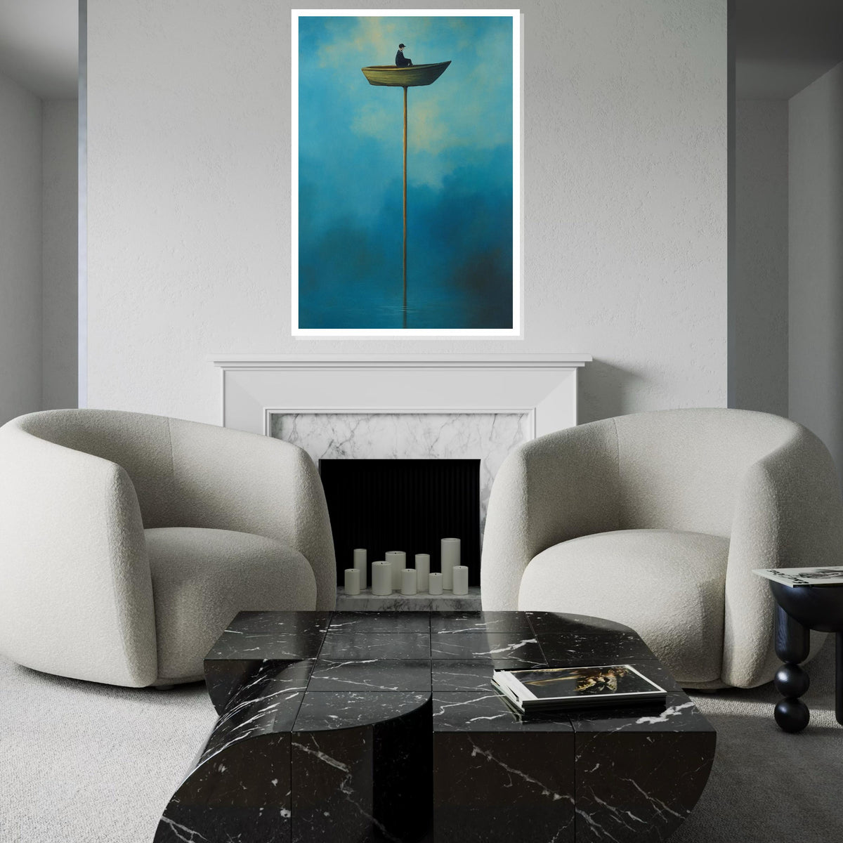Surreal Boat Canvas, Man in Boat Print, Erotic Art, Dreamy Sky Wall Art, Surrealism Canvas Design, Ready to Hang Home Decor Art Piece