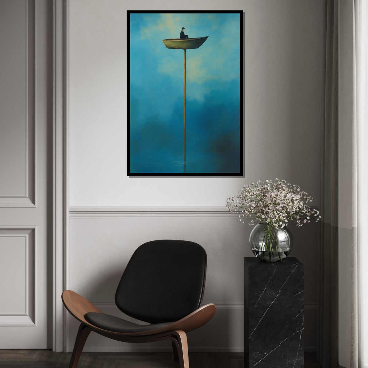 Surreal Boat Canvas, Man in Boat Print, Erotic Art, Dreamy Sky Wall Art, Surrealism Canvas Design, Ready to Hang Home Decor Art Piece