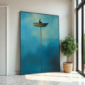 Surreal Boat Canvas, Man in Boat Print, Erotic Art, Dreamy Sky Wall Art, Surrealism Canvas Design, Ready to Hang Home Decor Art Piece