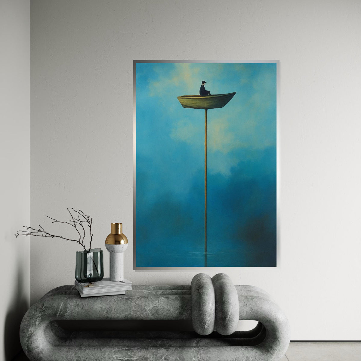 Surreal Boat Canvas, Man in Boat Print, Erotic Art, Dreamy Sky Wall Art, Surrealism Canvas Design, Ready to Hang Home Decor Art Piece