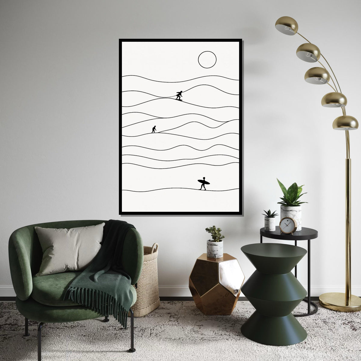 Minimalist Surfer Canvas, Surfing Wall Art, Ocean Wave Print, Surfer Silhouette Decor, Wall Art Canvas Design, Ready To Hang Decoration