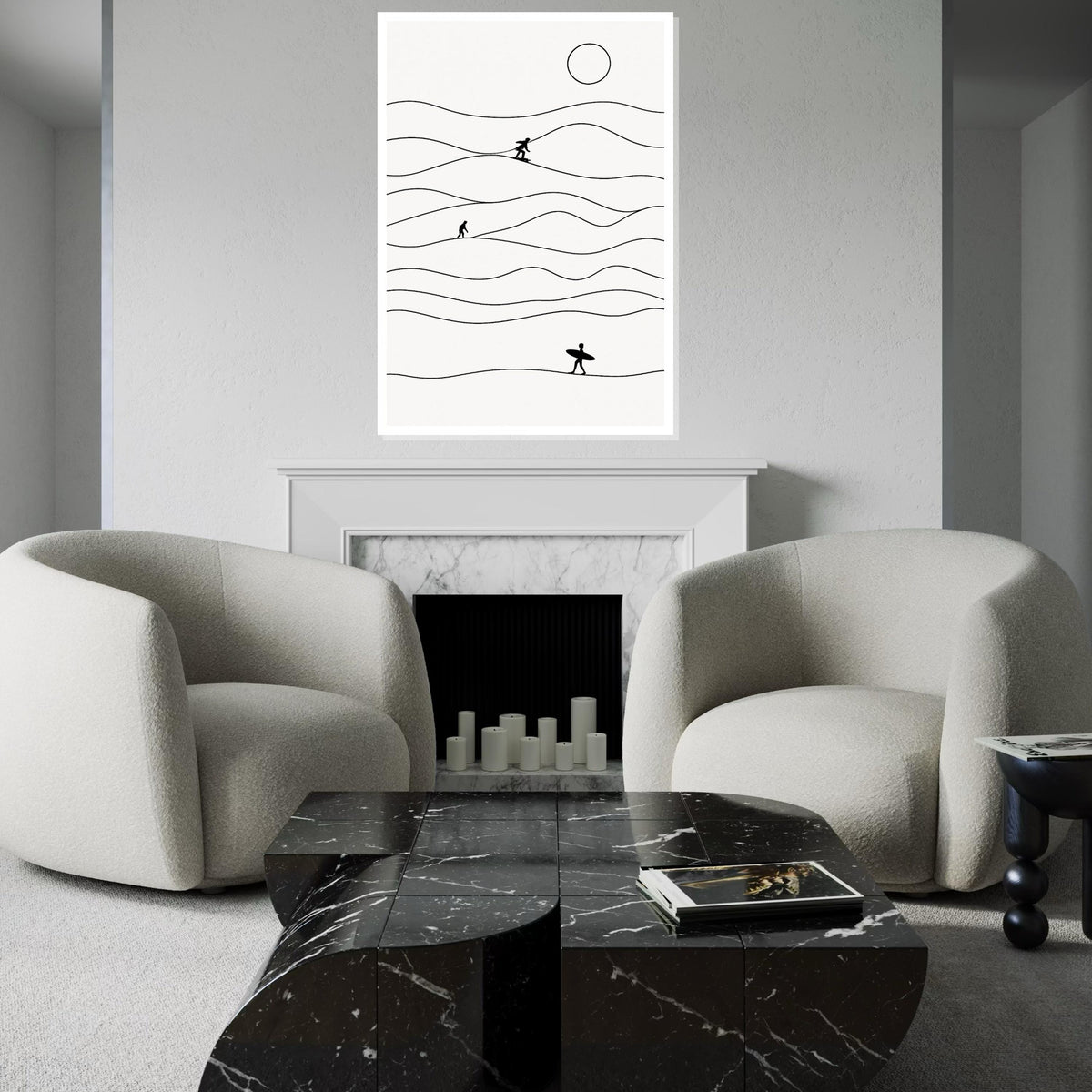 Minimalist Surfer Canvas, Surfing Wall Art, Ocean Wave Print, Surfer Silhouette Decor, Wall Art Canvas Design, Ready To Hang Decoration