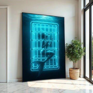 Trapped Mermaid Canvas, Neon Mermaid Art, Ocean Fantasy Print, Wall Art Canvas Design, Ready to Hang Decoration