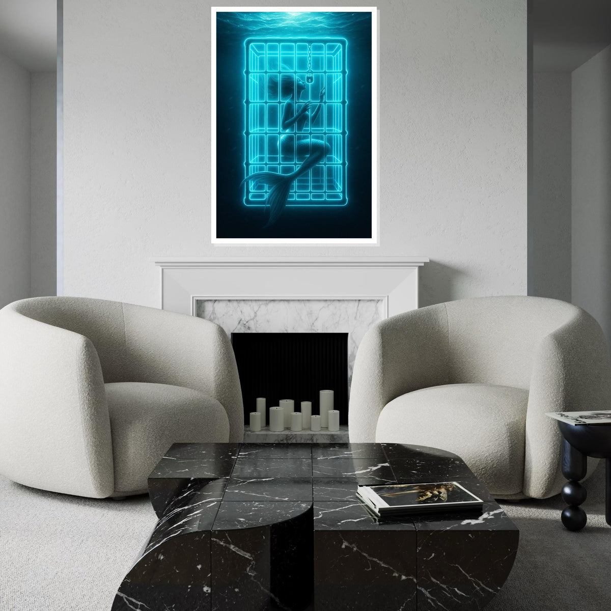 Trapped Mermaid Canvas, Neon Mermaid Art, Ocean Fantasy Print, Wall Art Canvas Design, Ready to Hang Decoration