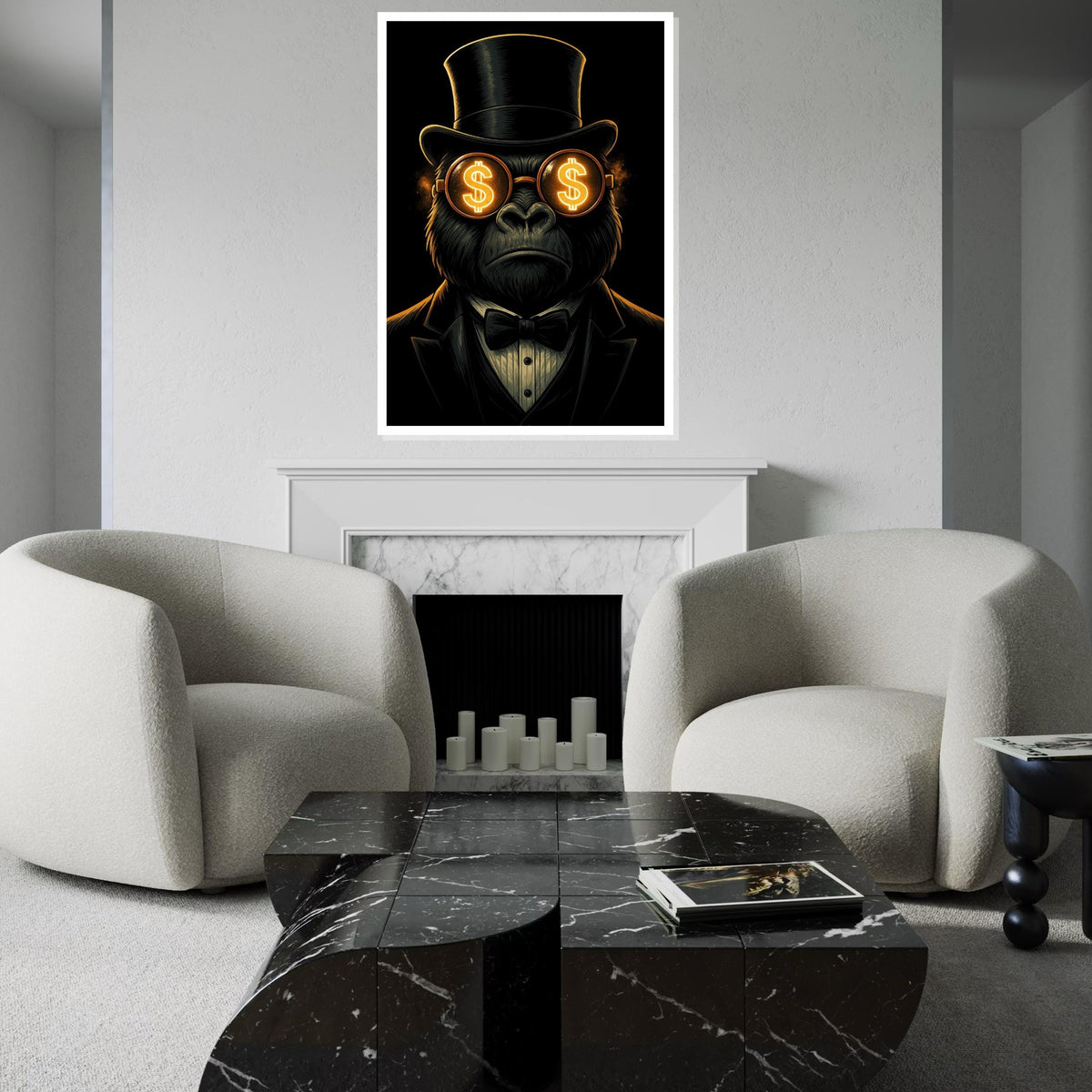 Gorilla in Top Hat, Dollar Glasses Canvas, Wall Art Canvas Design, Ready to Hang Decoration, Gorilla Art, Classy Wall Print