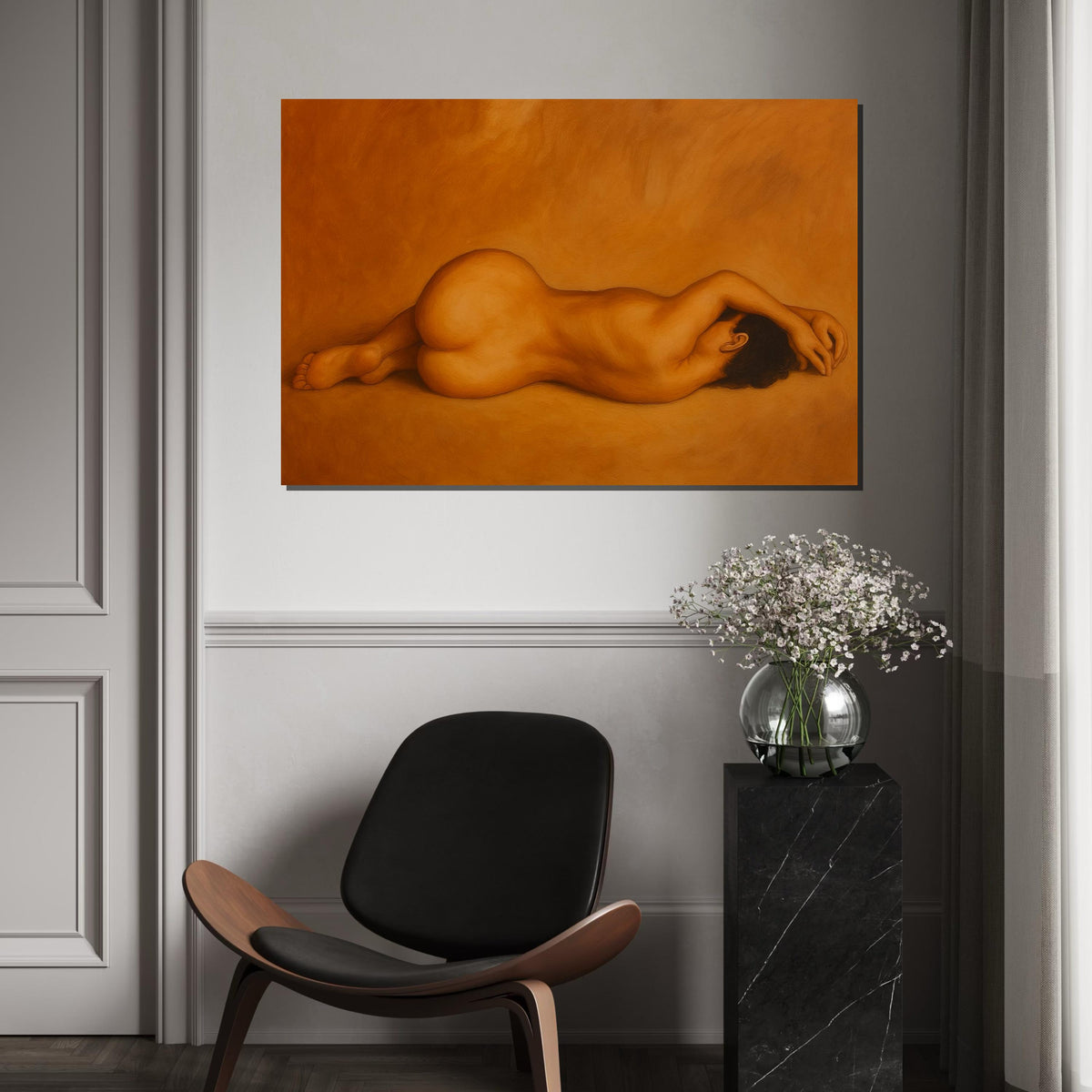 Reclining Nude Canvas, Abstract Body Art, Wall Art Canvas Design, Minimalist Nude Poster, Framed Canvas Ready to Hang Decoration