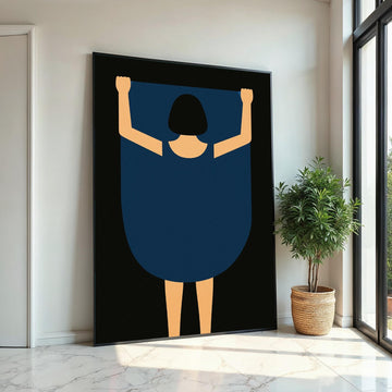 Minimalist Woman Canvas, Abstract Blue Dress Art, Modern Wall Art, Canvas Design, Ready to Hang Home Decoration, Contemporary Print