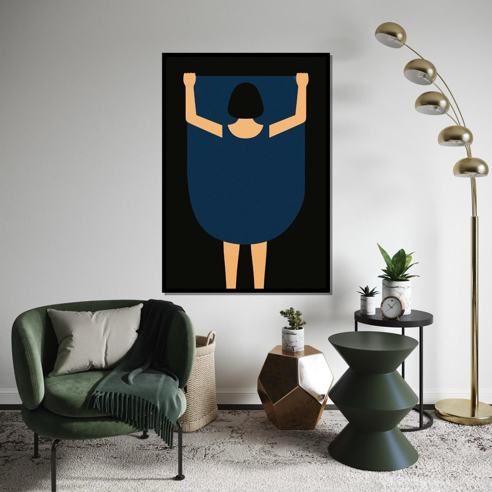 Minimalist Woman Canvas, Abstract Blue Dress Art, Modern Wall Art, Canvas Design, Ready to Hang Home Decoration, Contemporary Print