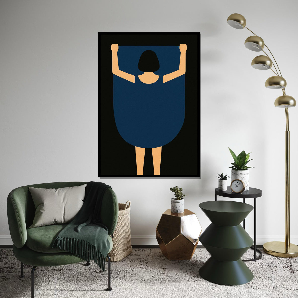 Minimalist Woman Canvas, Abstract Blue Dress Art, Modern Wall Art, Canvas Design, Ready to Hang Home Decoration, Contemporary Print
