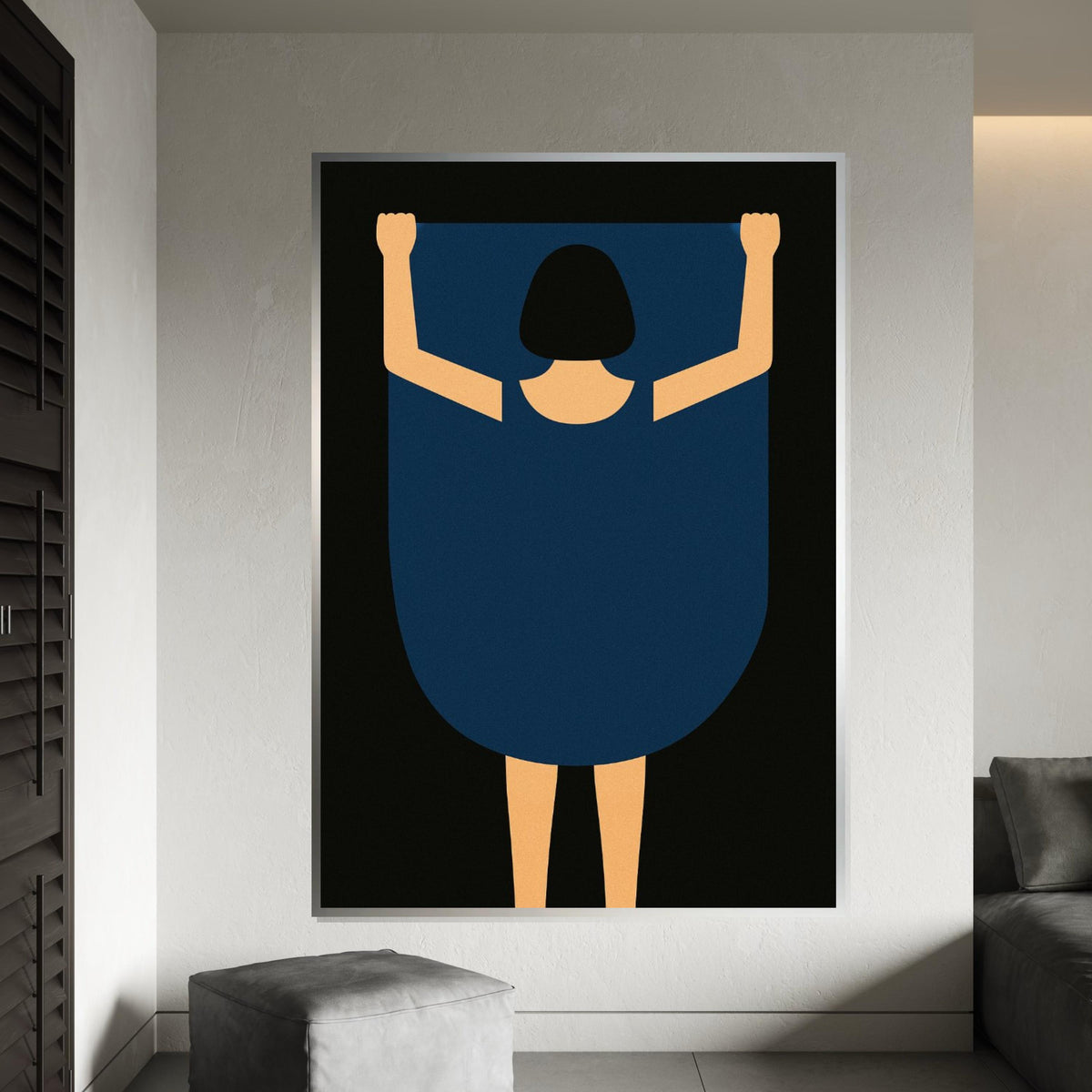 Minimalist Woman Canvas, Abstract Blue Dress Art, Modern Wall Art, Canvas Design, Ready to Hang Home Decoration, Contemporary Print