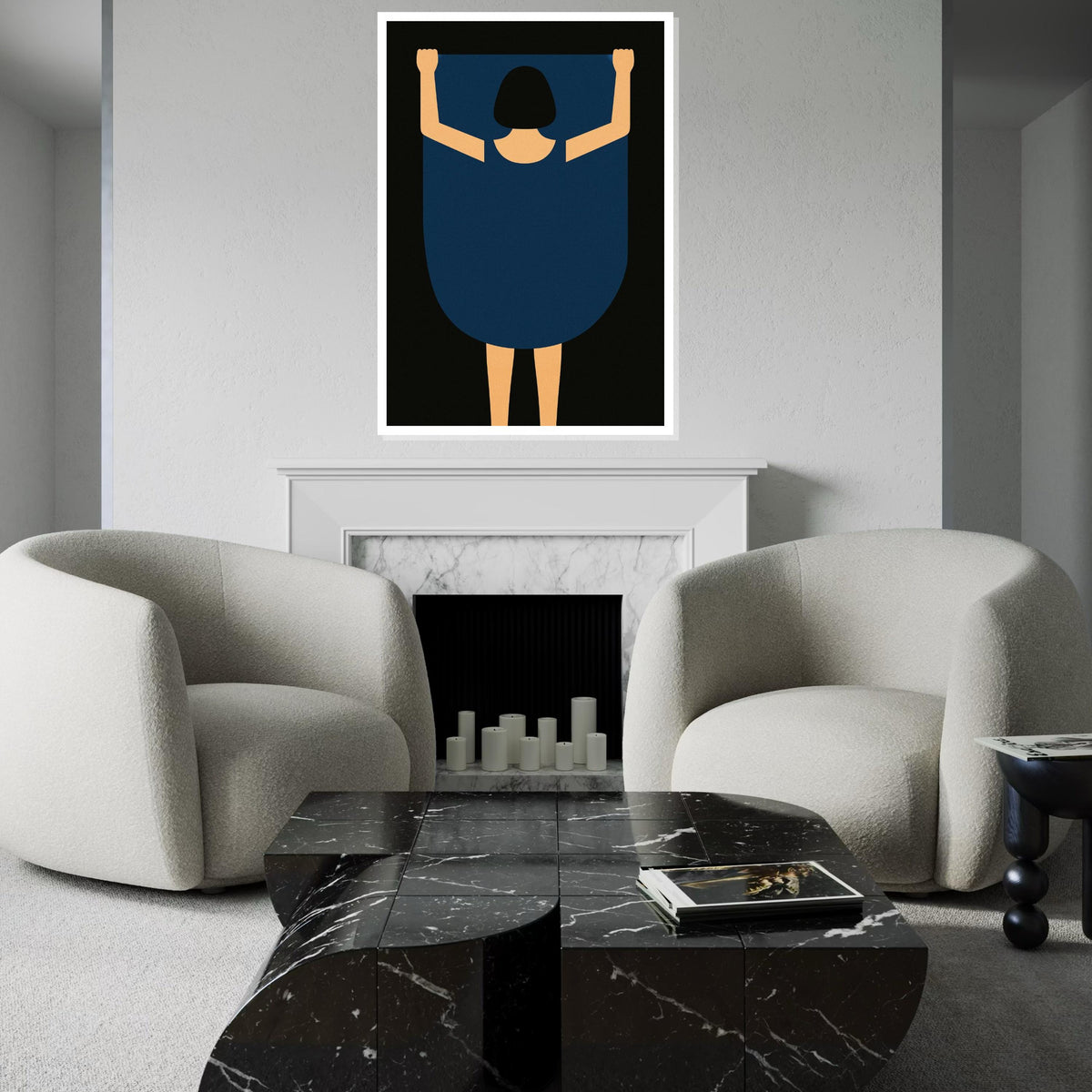 Minimalist Woman Canvas, Abstract Blue Dress Art, Modern Wall Art, Canvas Design, Ready to Hang Home Decoration, Contemporary Print