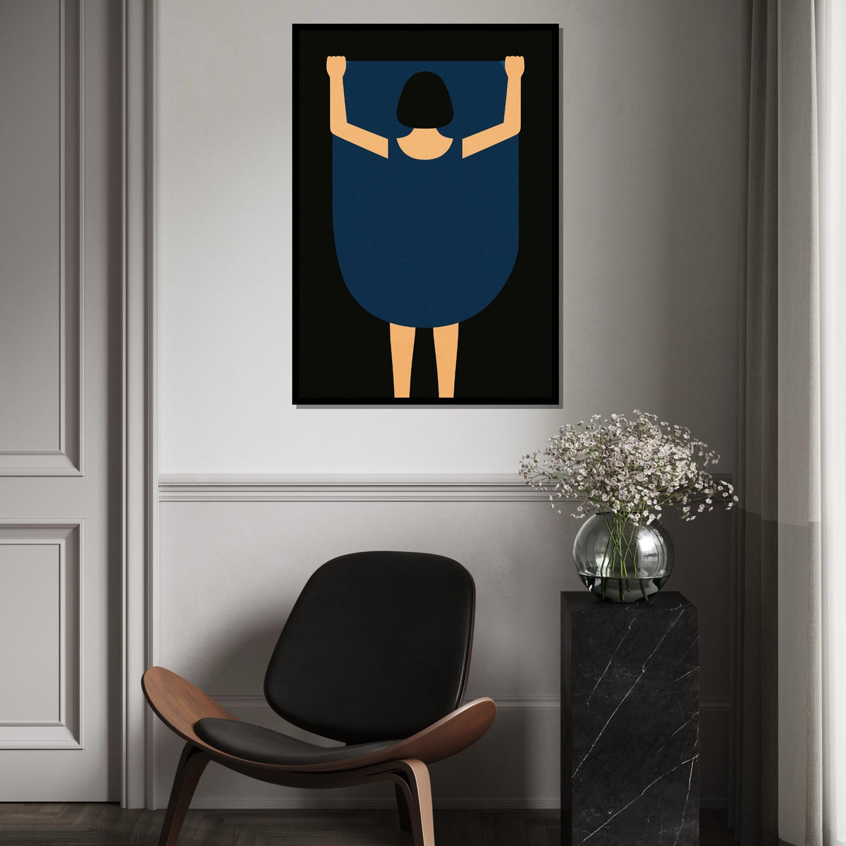 Minimalist Woman Canvas, Abstract Blue Dress Art, Modern Wall Art, Canvas Design, Ready to Hang Home Decoration, Contemporary Print