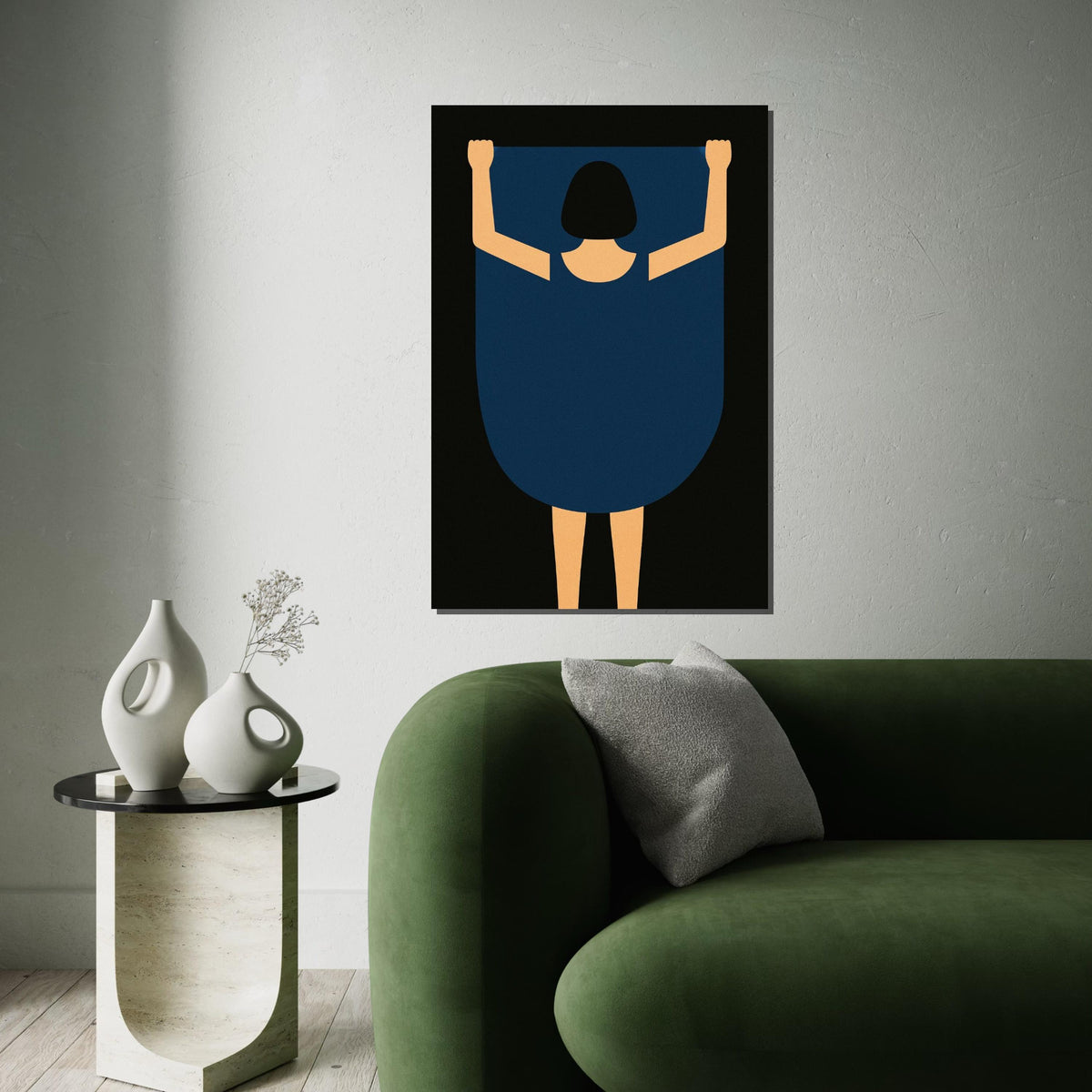 Minimalist Woman Canvas, Abstract Blue Dress Art, Modern Wall Art, Canvas Design, Ready to Hang Home Decoration, Contemporary Print
