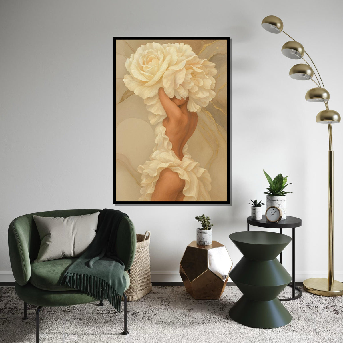 Flower Dress Canvas, Woman Art,Blossom Head Art, Floral Wall Art, Elegant Canvas Design, Ready to Hang Decoration, NatureInspired Wall Print