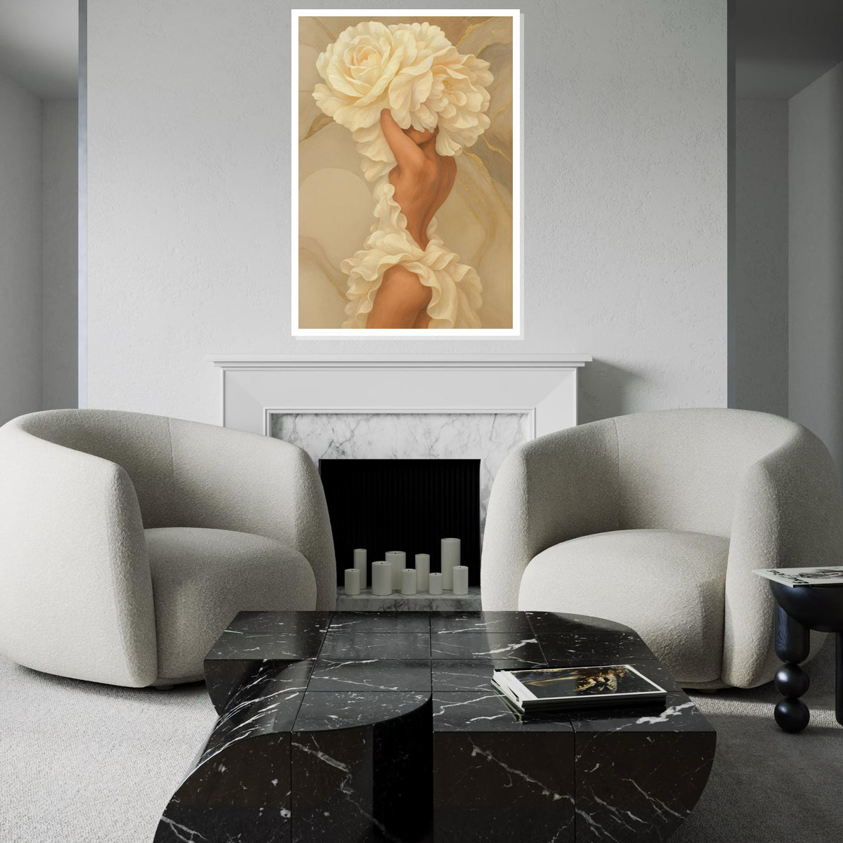 Flower Dress Canvas, Woman Art,Blossom Head Art, Floral Wall Art, Elegant Canvas Design, Ready to Hang Decoration, NatureInspired Wall Print