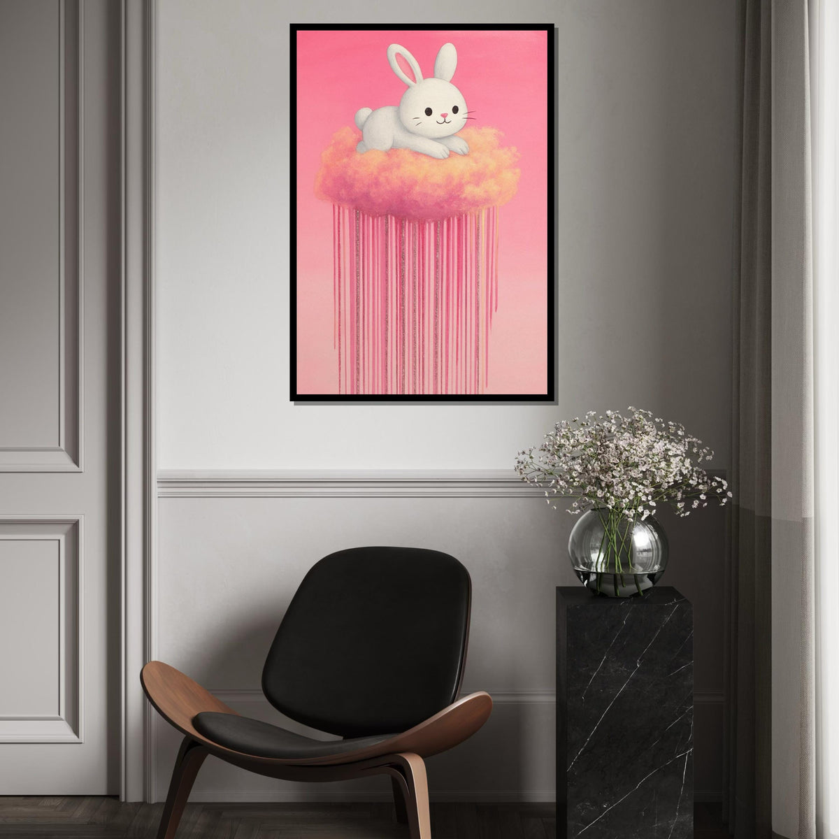 Dreamy Bunny Canvas, Pastel Rabbit Cloud Art, Cute Animal Wall Print, Wall Art Canvas Design, Ready to Hang Decor