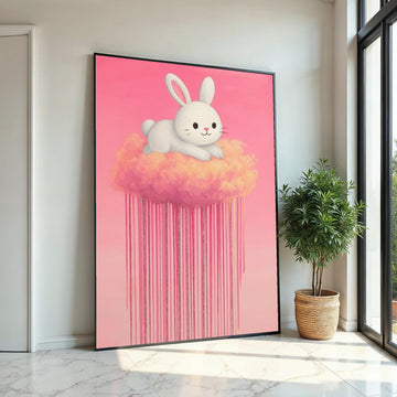 Dreamy Bunny Canvas, Pastel Rabbit Cloud Art, Cute Animal Wall Print, Wall Art Canvas Design, Ready to Hang Decor