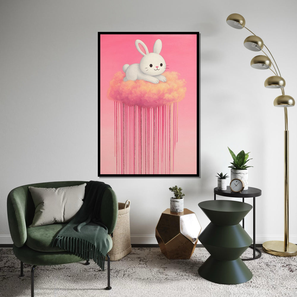 Dreamy Bunny Canvas, Pastel Rabbit Cloud Art, Cute Animal Wall Print, Wall Art Canvas Design, Ready to Hang Decor