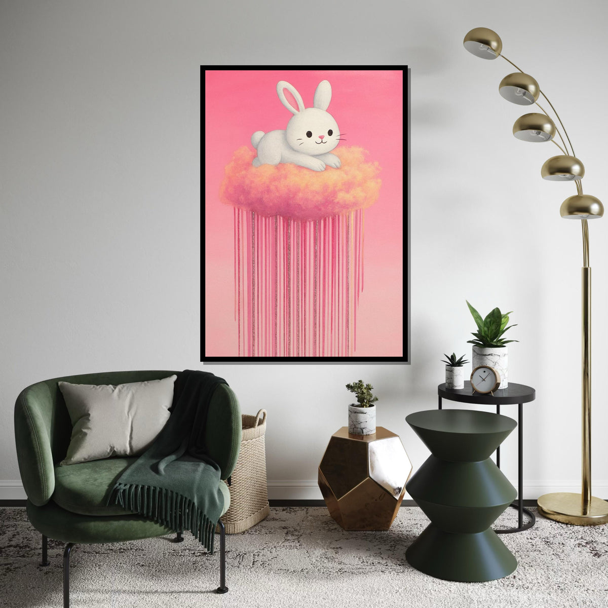 Dreamy Bunny Canvas, Pastel Rabbit Cloud Art, Cute Animal Wall Print, Wall Art Canvas Design, Ready to Hang Decor