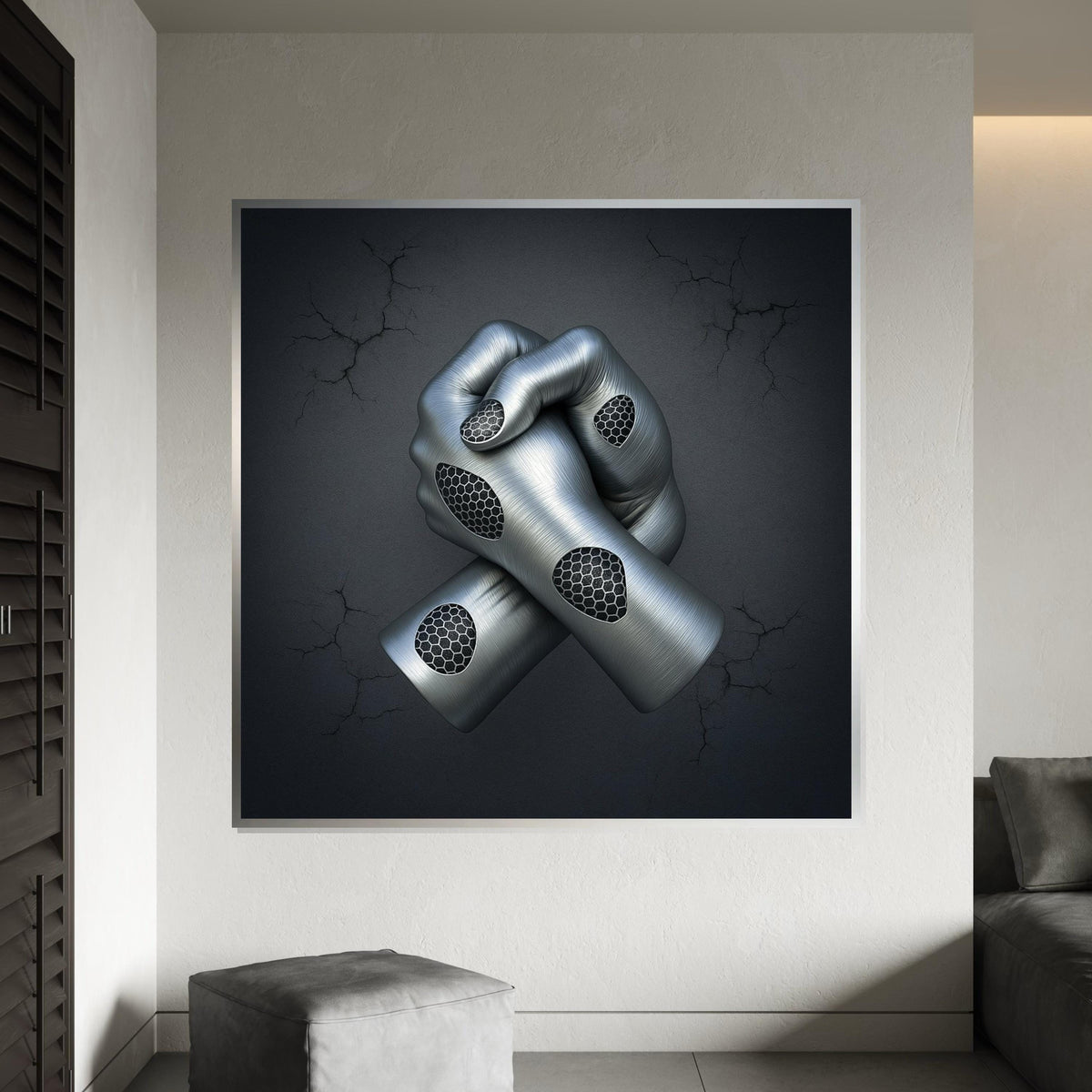 Futuristic Cyber Hands Canvas, Abstract Wall Art, Metallic 3D Print, Modern Canvas Design, Ready to Hang Home Decor