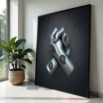 Futuristic Cyber Hands Canvas, Abstract Wall Art, Metallic 3D Print, Modern Canvas Design, Ready to Hang Home Decor