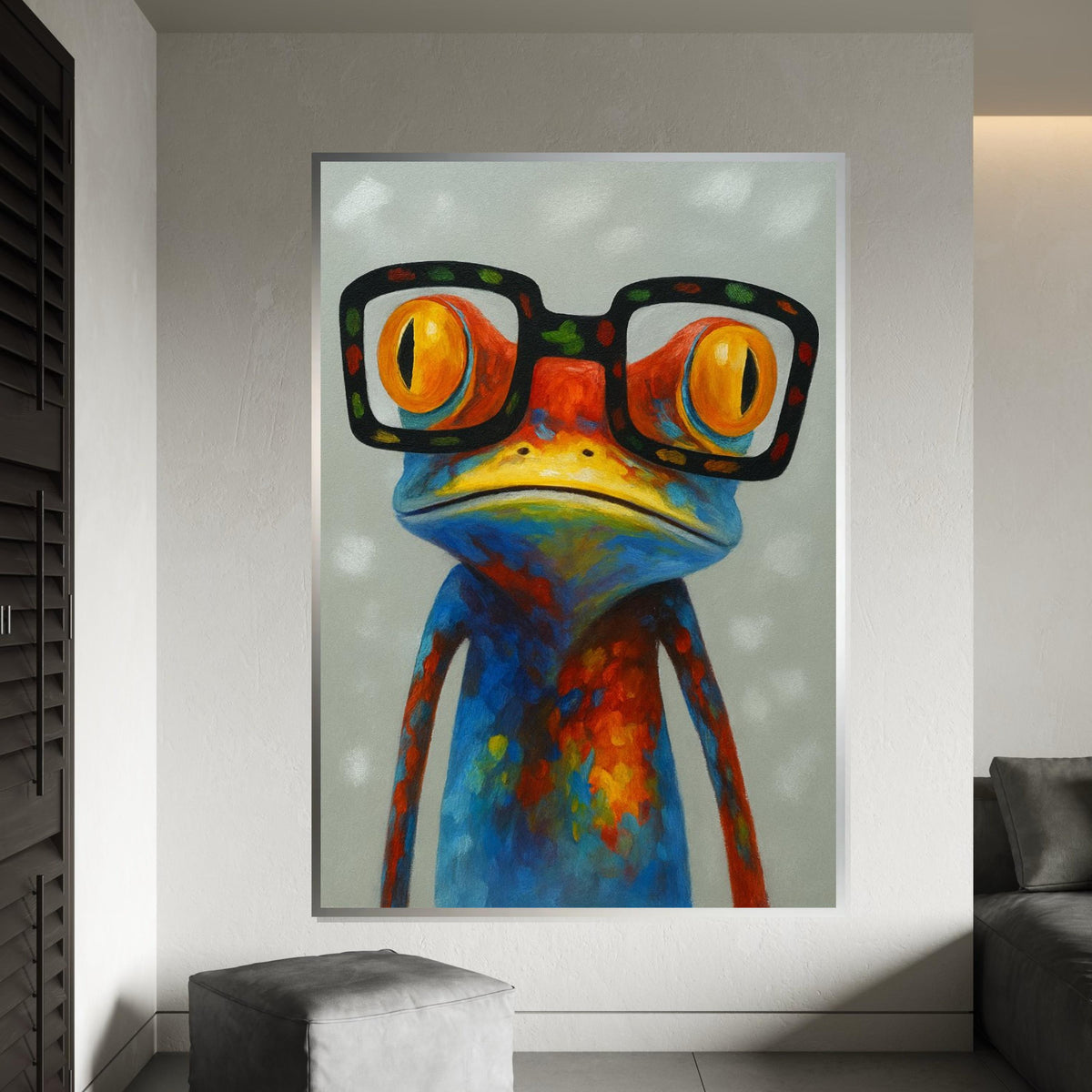 Colorful Frog Canvas, Frog with Glasses Wall Art, Multicolor Animal Canvas, Wall Art Canvas Design, Ready to Hang Decoration