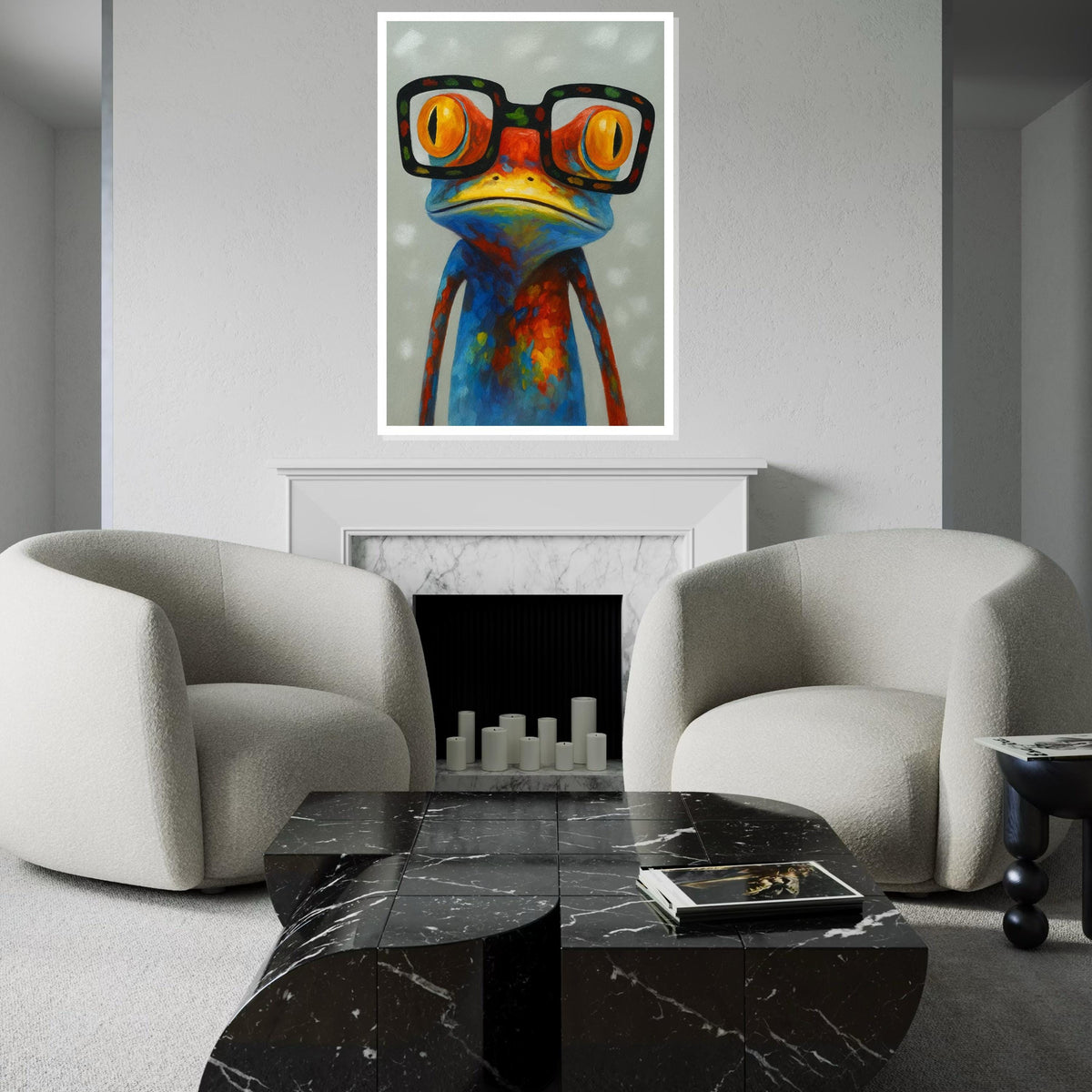 Colorful Frog Canvas, Frog with Glasses Wall Art, Multicolor Animal Canvas, Wall Art Canvas Design, Ready to Hang Decoration