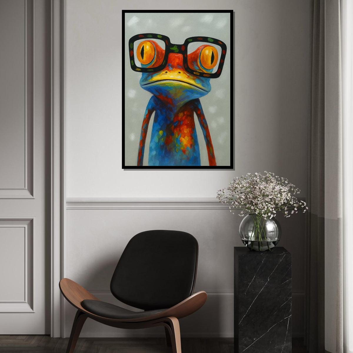 Colorful Frog Canvas, Frog with Glasses Wall Art, Multicolor Animal Canvas, Wall Art Canvas Design, Ready to Hang Decoration