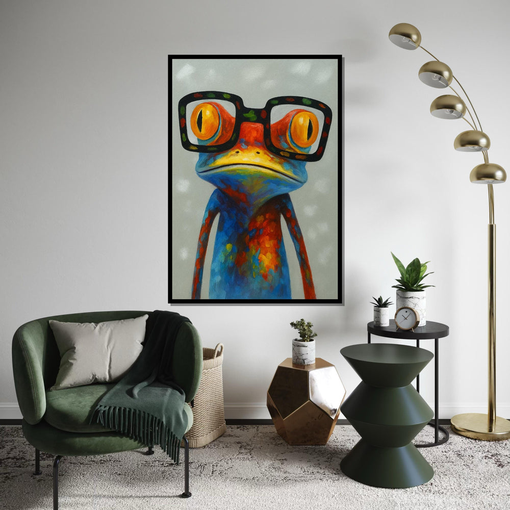 Colorful Frog Canvas, Frog with Glasses Wall Art, Multicolor Animal Canvas, Wall Art Canvas Design, Ready to Hang Decoration