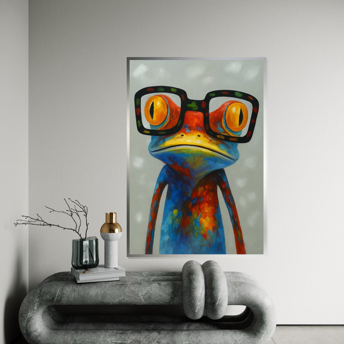 Colorful Frog Canvas, Frog with Glasses Wall Art, Multicolor Animal Canvas, Wall Art Canvas Design, Ready to Hang Decoration