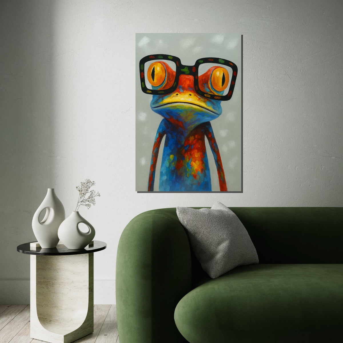 Colorful Frog Canvas, Frog with Glasses Wall Art, Multicolor Animal Canvas, Wall Art Canvas Design, Ready to Hang Decoration