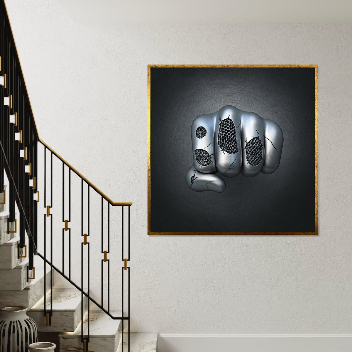 Metal Fist Canvas, Industrial Wall Art, Cracked Texture Design, Modern Art Canvas, Wall Art Canvas Design, Ready To Hang Decoration