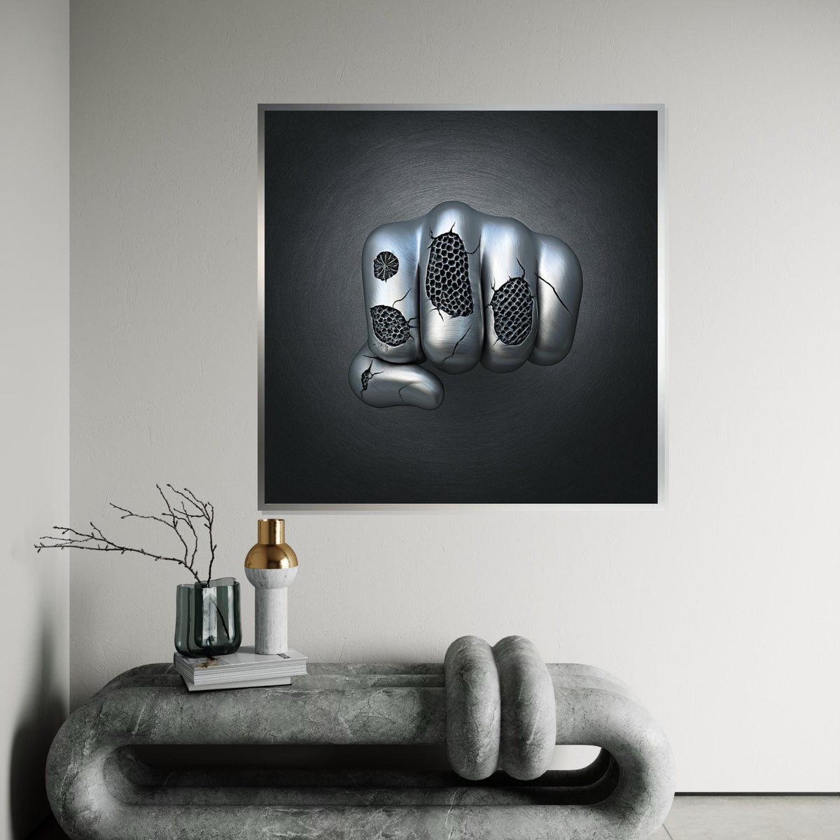 Metal Fist Canvas, Industrial Wall Art, Cracked Texture Design, Modern Art Canvas, Wall Art Canvas Design, Ready To Hang Decoration